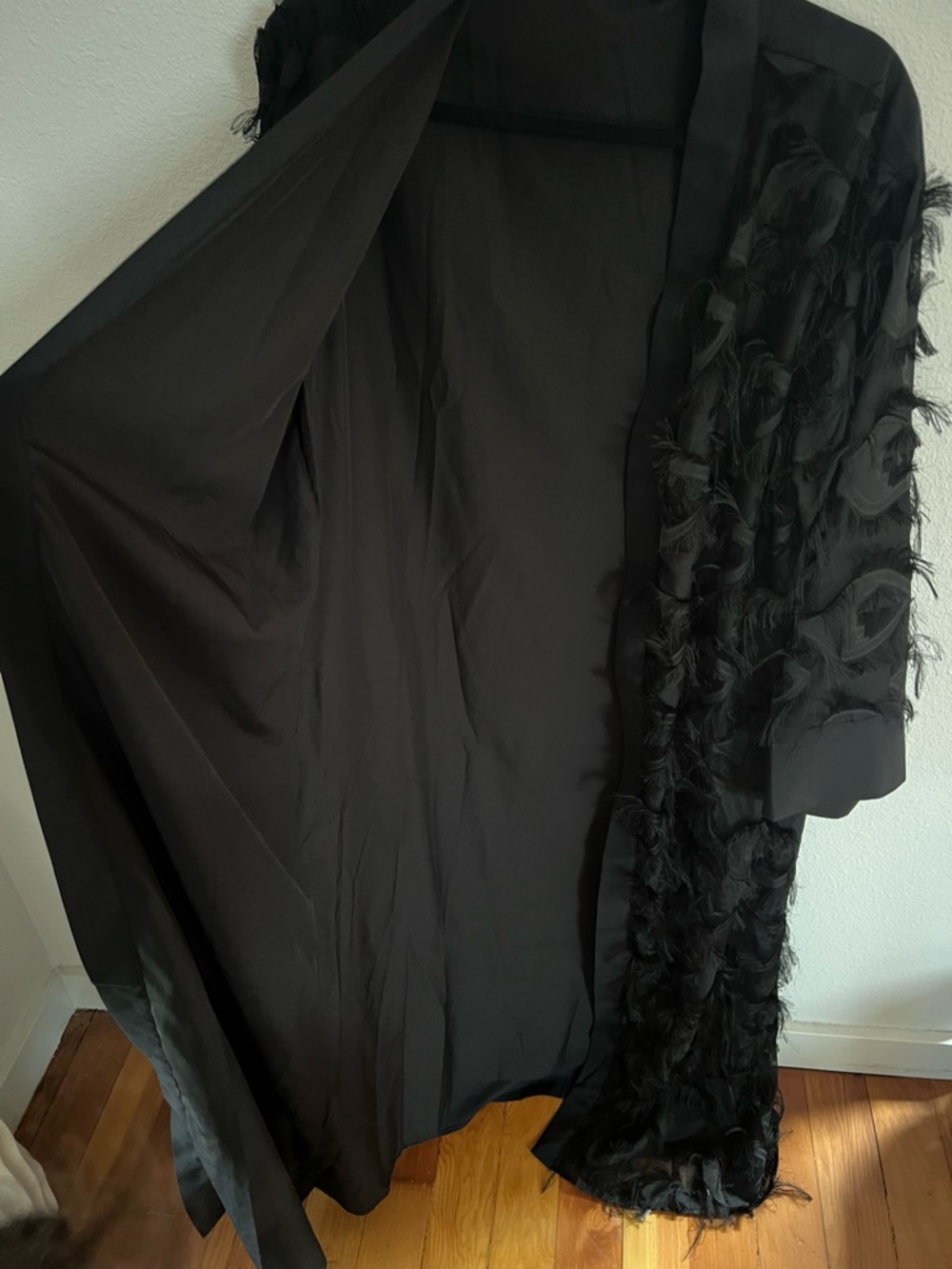 Black Sheer Feathered Duster Robe | Gothic Textured Kimono - Picture 4 of 6